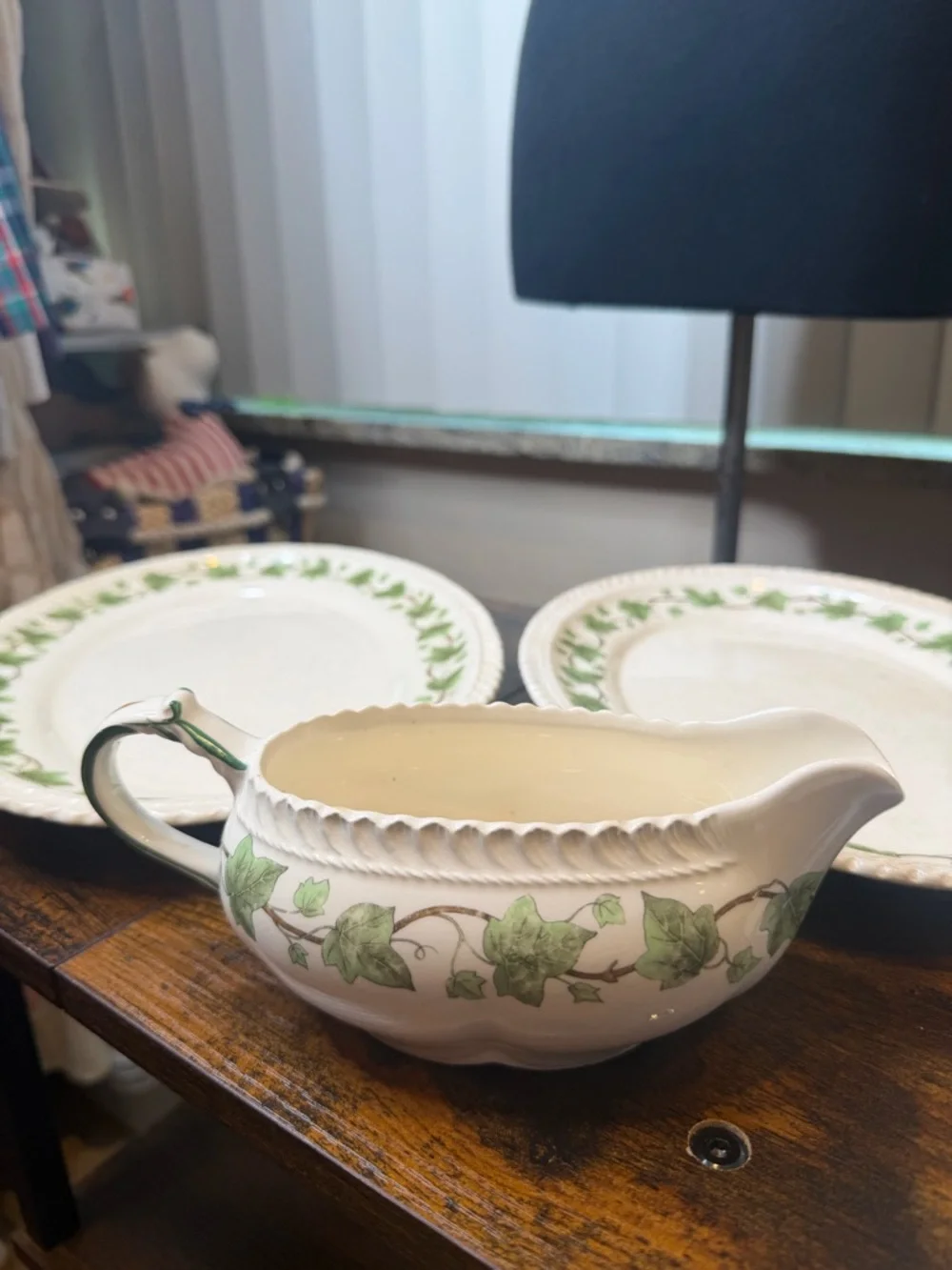 Vintage Harker Pottery Royal Gadroon Green Ivy 2 Serving Platter 1 Gravy Boat